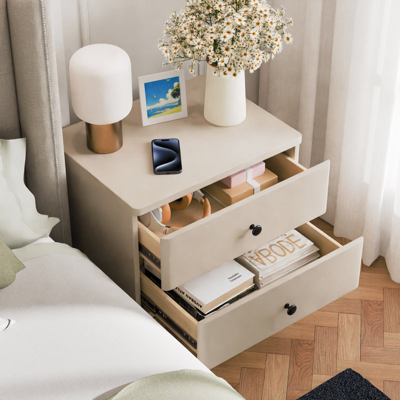 18" Modern 2 Drawer Nightstand, Bedside Table