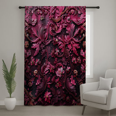 Intricate Pink Floral Motif Window Curtains, Floral Sheer & Blockout Curtains - 1 Panel
