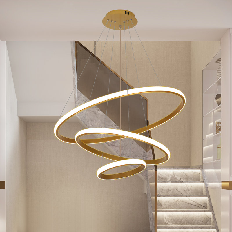 Dado 3 - Light LED Tiered Chandelier, Gold, 33.46" H x 23.6" W x 23.6" D