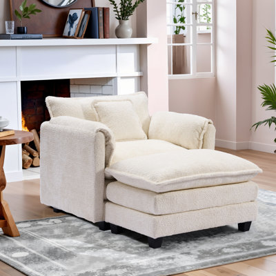 Oversized Chair With Ottoman - Comfy Chenille Accent Chair, Single Sofa Chair, Large Upholstered Armchair With Extra Thick And Deep Seat Lounge Cloud Chair For Apartment Living Room