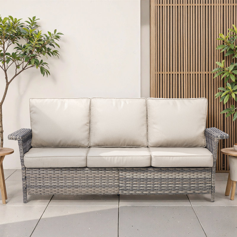 Canapé d'extérieur avec coussins avec coussins Anferney, Beige, Gris