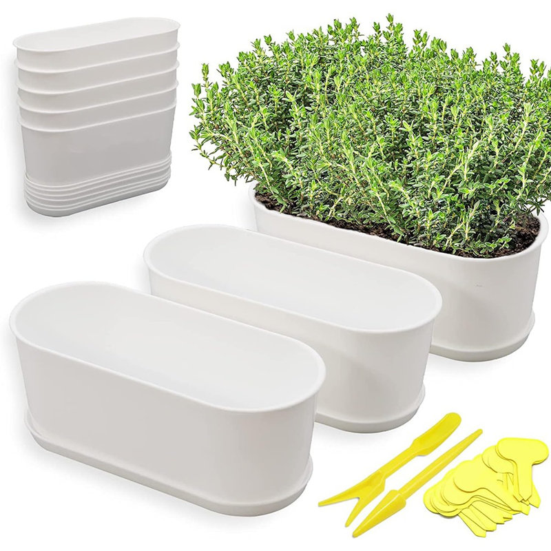 Ensemble de 5 pots à fleurs rectangulaires pour fenêtre, 8,5 po x 3,5 po, blanc