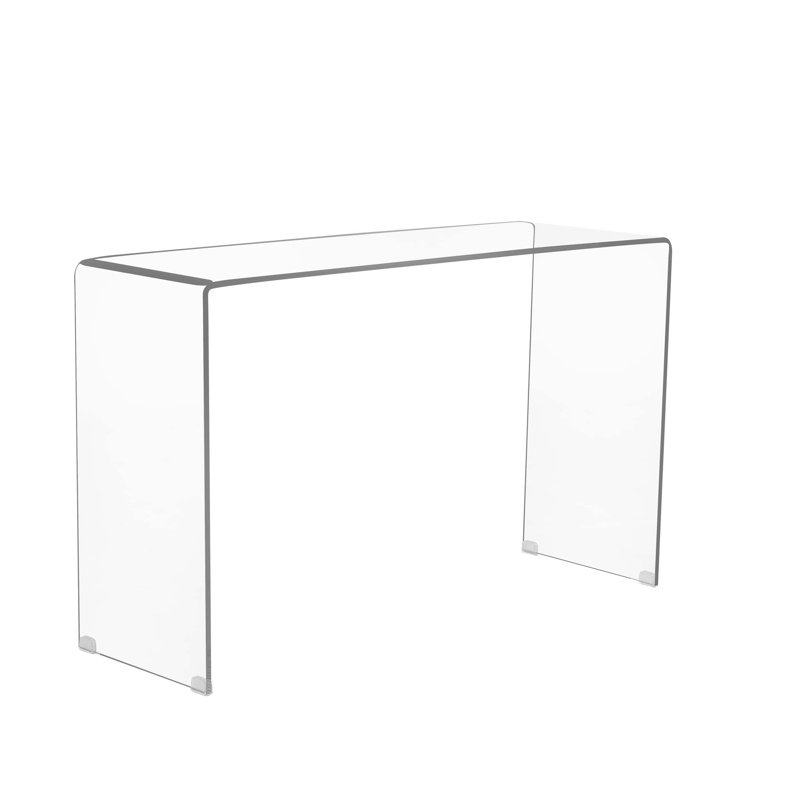 Console en verre, console en verre trempé transparent avec bureaux à bords arrondis, table de canapé