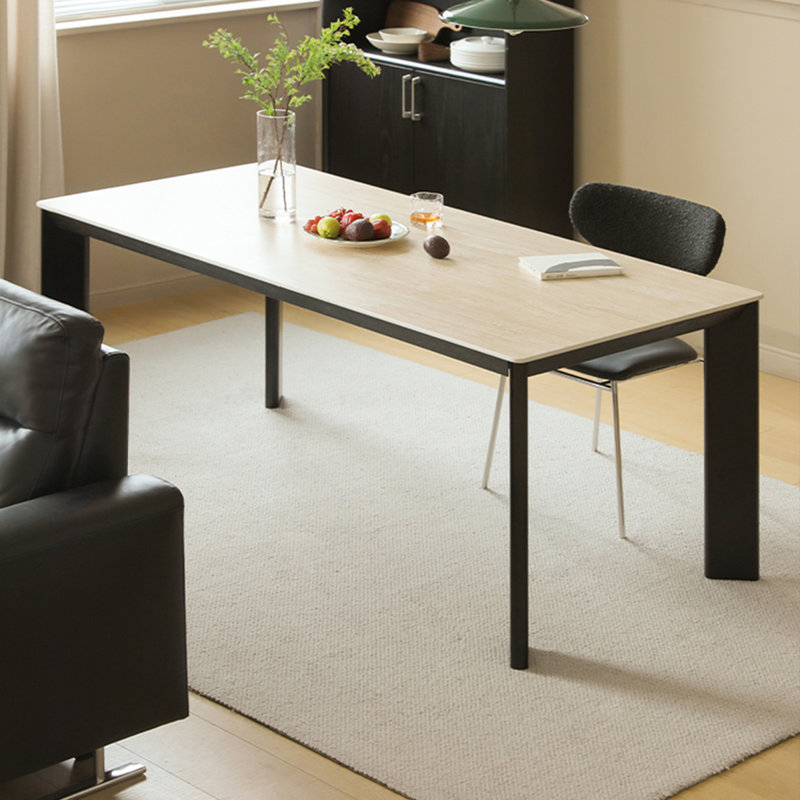 Table de salle à manger noire en pierre frittée rectangulaire + bois massif, H 29,53 po x L 55,12 po x l 33,46 po