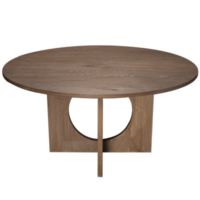 Solid Oak Wood Curved Base Dining Table with Seating for 6