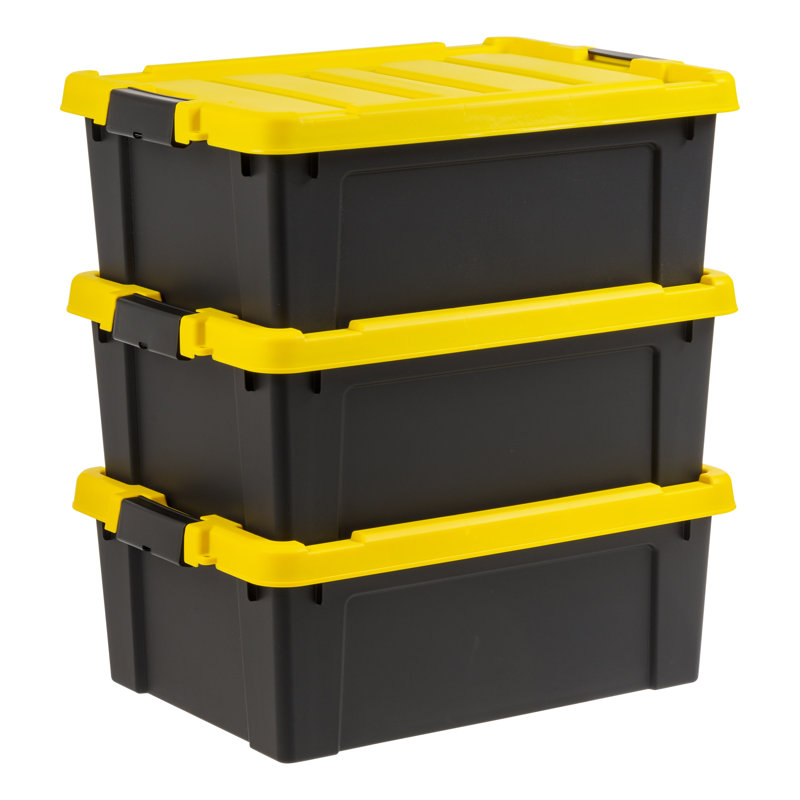 IRIS 48Qt./12 Gal. Sac de rangement robuste et empilable noir avec couvercle jaune