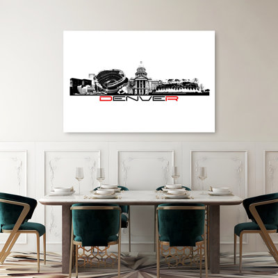 Denver City Landmarks Silhouette Abstract Contemporary Architecture City Wall Art Print 1 Piece Wrapped Canvas Wall Art