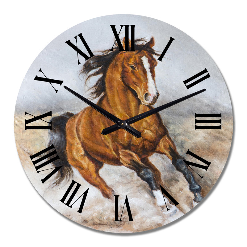 Cheval galopant dans la prairie au galop - Horloge murale traditionnelle, Grand
