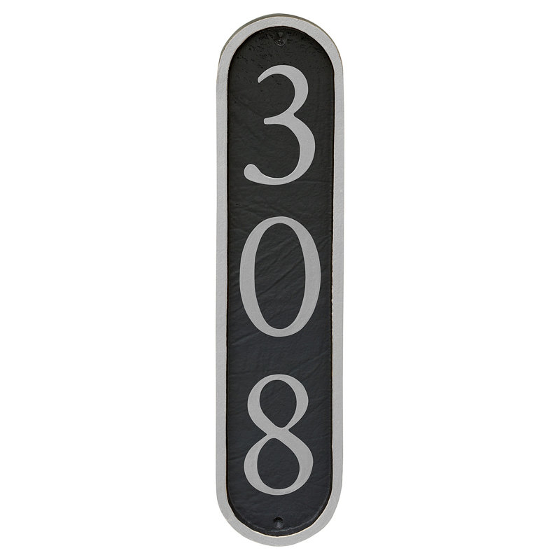 Plaque d'adresse murale 1 ligne Serif Colonne, Noir, Argent