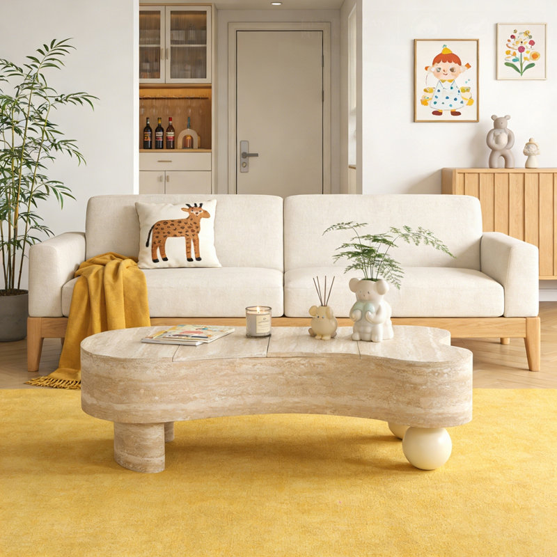 Table basse de forme irrégulière avec plateau rabattable et rangement caché, parfaite pour la vie moderne et l’optimisation de l’espace.