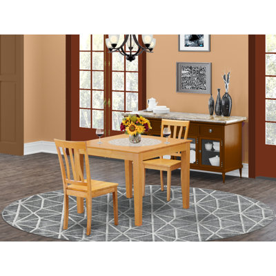 3 Piece Kitchen Table Set for Small Spaces Contains a Square Dining Table and 2 Dining Room Chairs, Oak