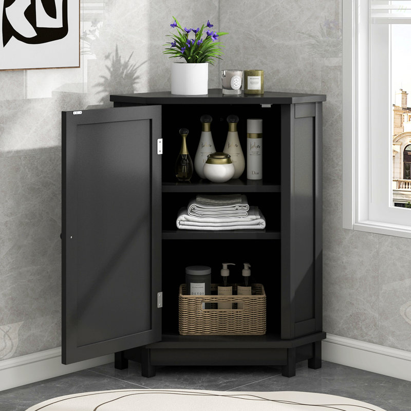 Armoire de salle de bain d'angle avec tablette réglable, Noir