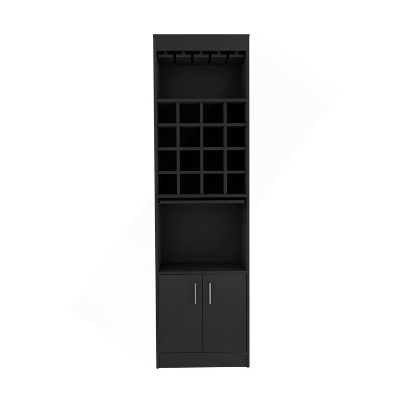 Armoire de bar Being Kava, double porte, deux tablettes, seize porte-bouteilles encastré - noir