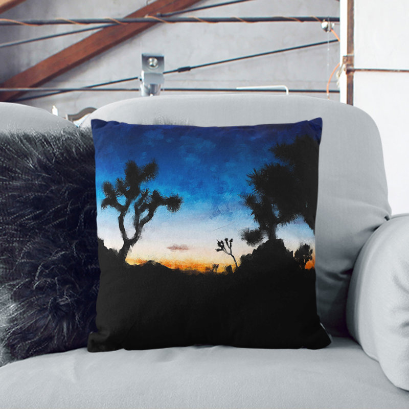 Joshua Tree National Park At Night Painting Square Throw Cushion, 40cm H x 40cm W x 15cm D, Black
