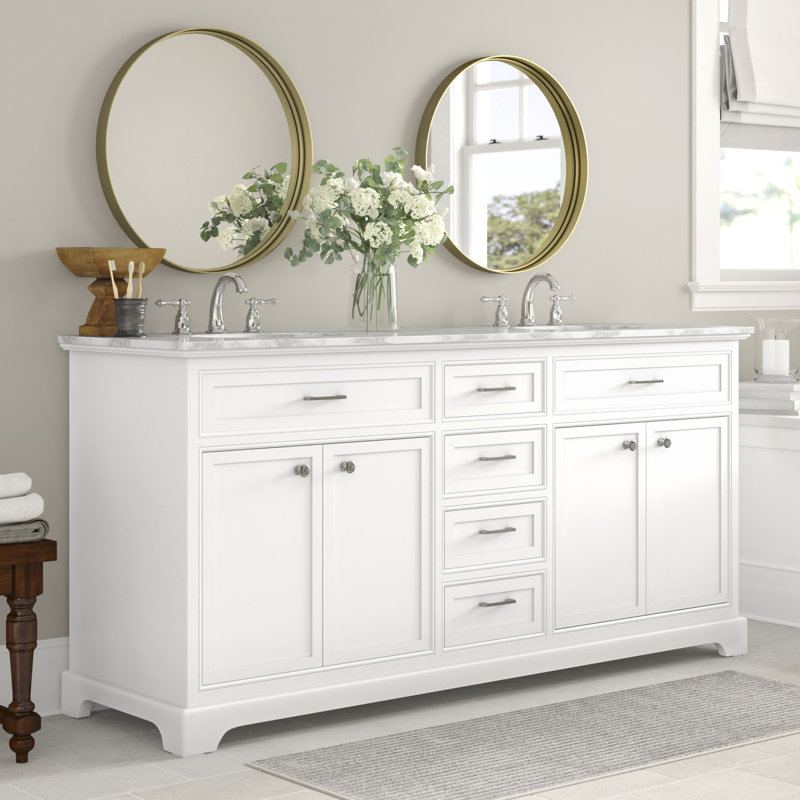 Ensemble de meuble-lavabo double 72 po Hermes, Blanc, Blanc de Carrare / gris
