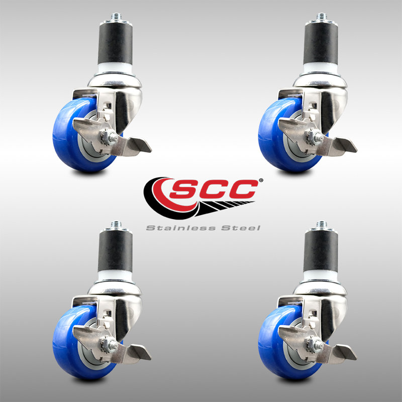 Jeu de roulettes extensibles en acier inoxydable 316SS, Bleu