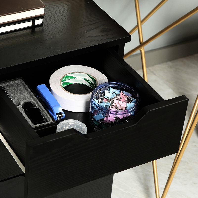 Armoire de rangement en bois noir avec 3 tiroirs, simplifiez votre rangement