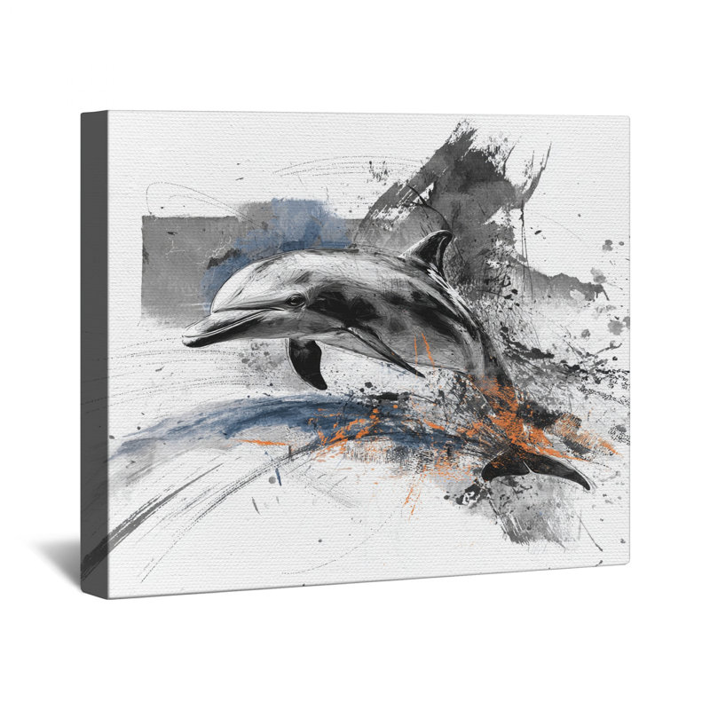 Toile abstraite et abstraite avec dauphins, 12 x 12 pouces