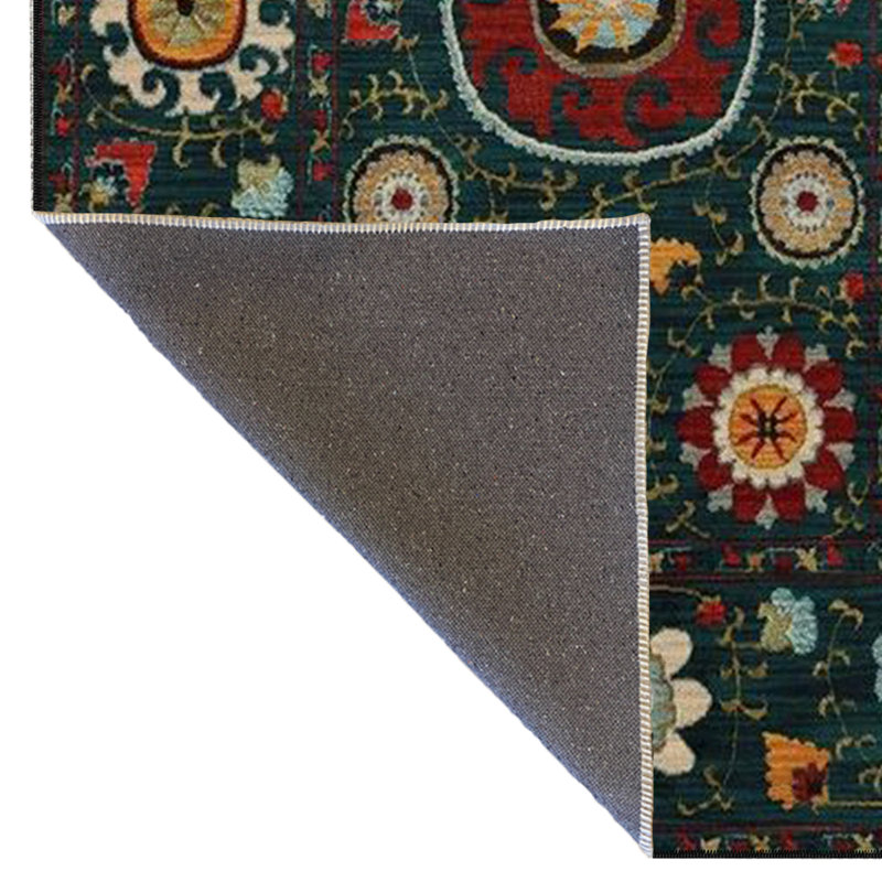 Tapis décoratif rétro à motif floral vert foncé Shubhada, Rectangle 2 pi 8 po x 5 pi