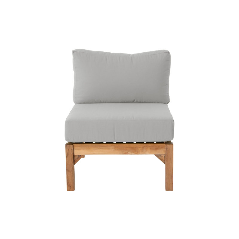 Monterey Teak Outdoor Armless Lounge Chair with Sunbrella Cushions, Granite
