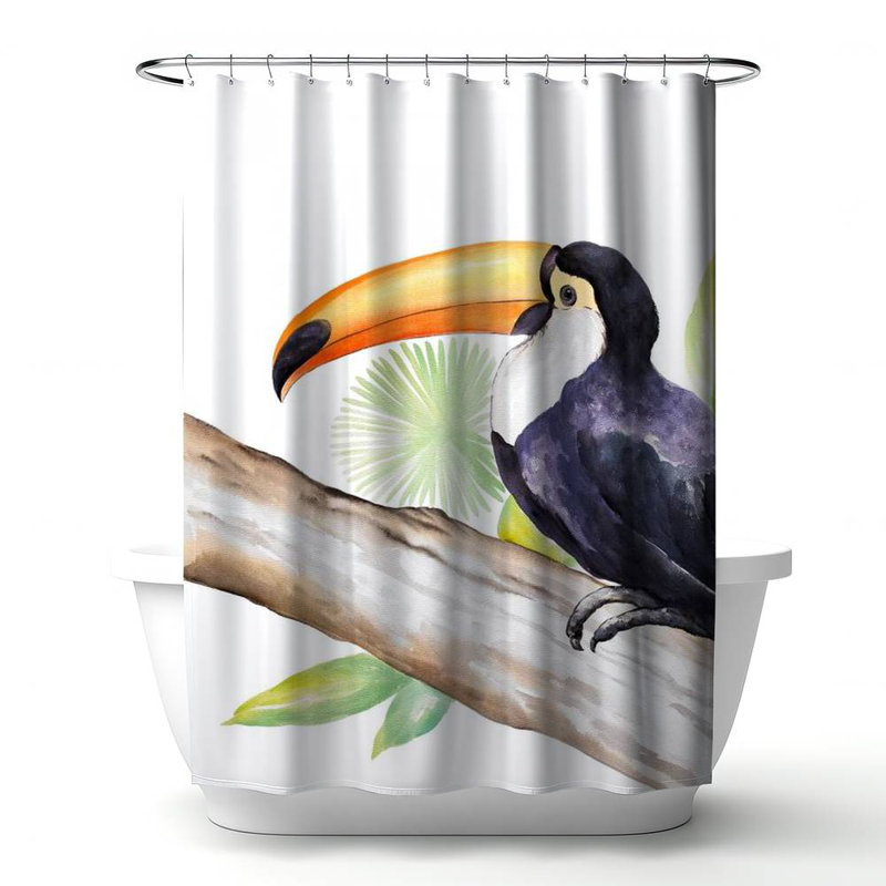 Brown Exotic – Toucan Perched Home – Polyester Shower Curtain, Dye Sublimation Print, 71" W × 74" L