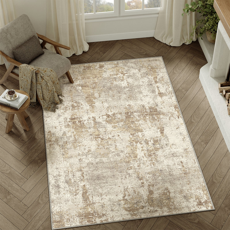Sarah Modern Abstract Machine Washable Area Rug with Non-Slip Backing, Rectangle 5' x 7'