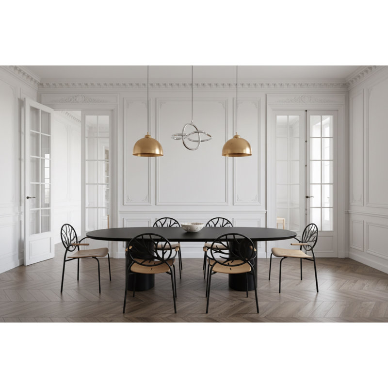 Chaise de salle à manger moderne avec accoudoirs en acier et siège circulaire en bois et dossier circulaire Tak, Tak, pour 2 personnes