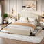 Lit plateforme tapissier avec tête de lit à oreilles, lit gigogne simple et 2 tiroirs-78313081