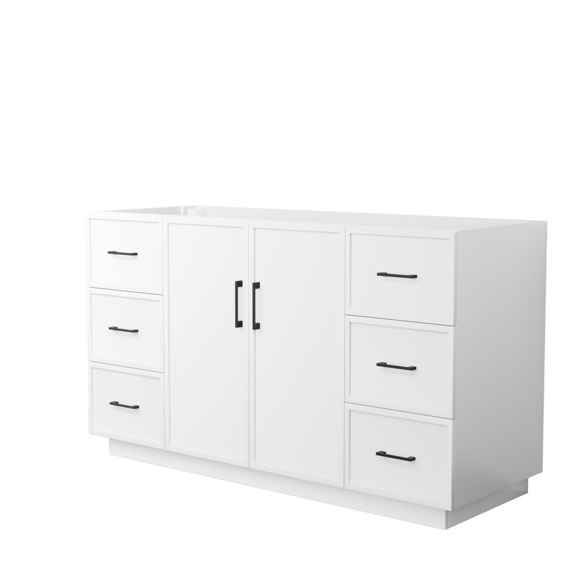 Elan TK 60" Freestanding Double Bathroom Vanity with Quartz Top, White, White Quartz, Matte Black