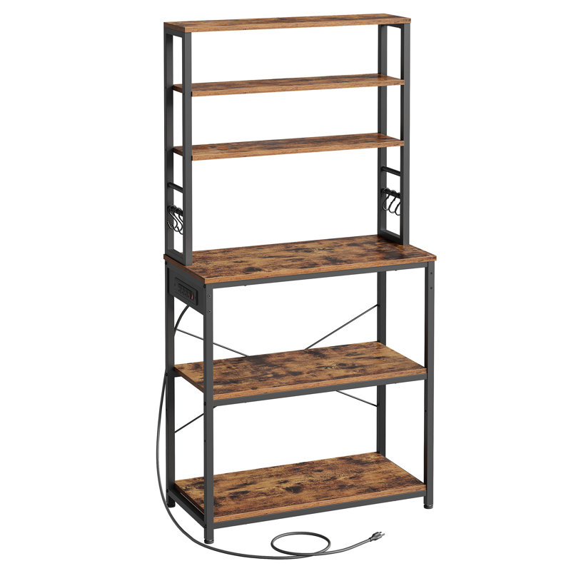 Baker's Rack With Power Outlet, Coffee Bar For Kitchen With Storage, 6-Tier Kitchen Shelves With 6 Hooks, Microwave Stand, 40 X 80 X 167 Cm