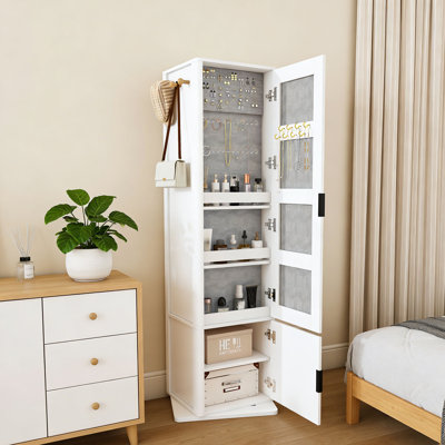 4-in-1 Rotating Jewelry Armoire with Full Length Mirror and Storage