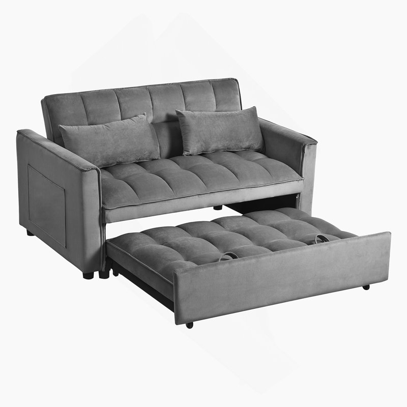 Canapé-lit convertible 3 en 1 avec dossier réglable, revêtement en velours, coussins et poches, idéal pour le salon et l’appartement