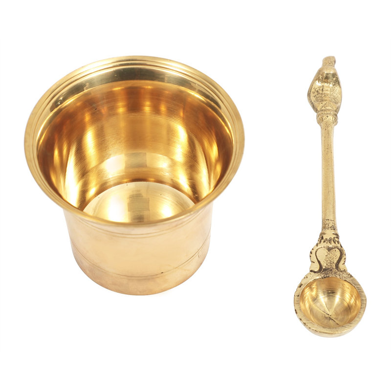 Brass Pancha Patra Set with Spoon | Handmade Traditional Hindu Puja Ritual Bowl | Sacred Ceremony Decor