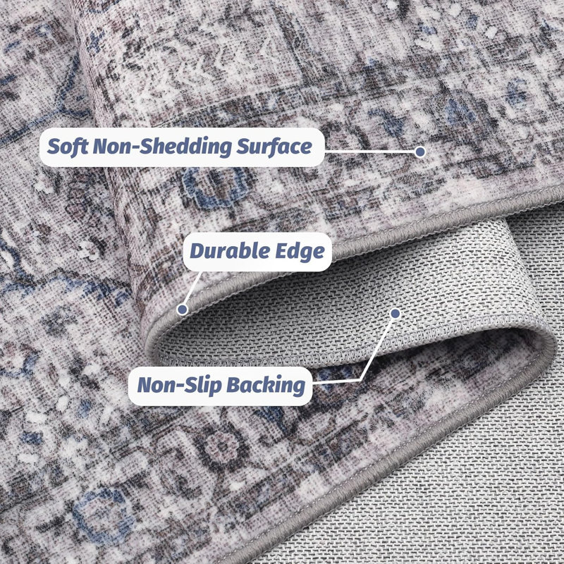 Runner Rug 2x6 Soft Vintage Washable Rug Runners Hallways Non-Slip Runner Low Pile Boho Farmhouse Carpet Runners Laundry Grey
