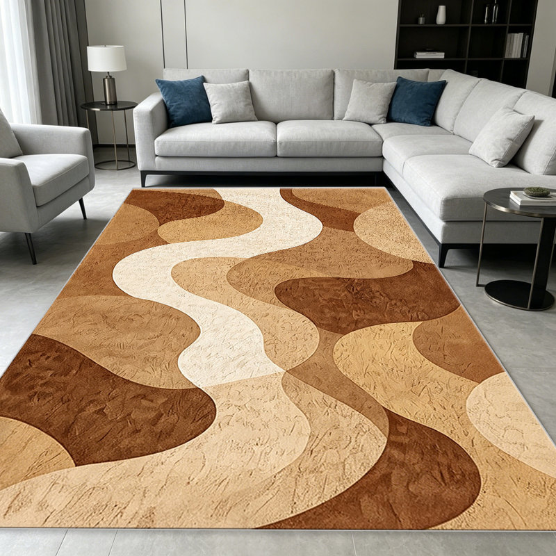 Warm Beige Wave Abstract carpet-easy to clean, machine-washable, soft and comfortable; suitable for door mats, kitchens, living rooms, bedrooms, corridors, and laundry areas. Easy to clean, durable carpet for home decoration.