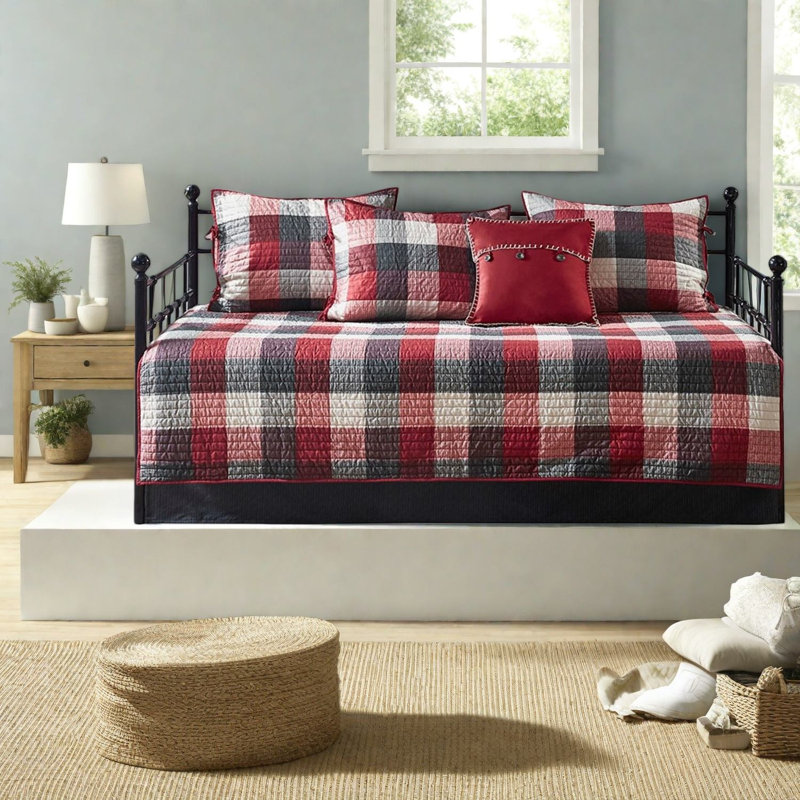 Reversible Microfiber Bedding Sets, Rustic Plaid Daybed For Guest Home