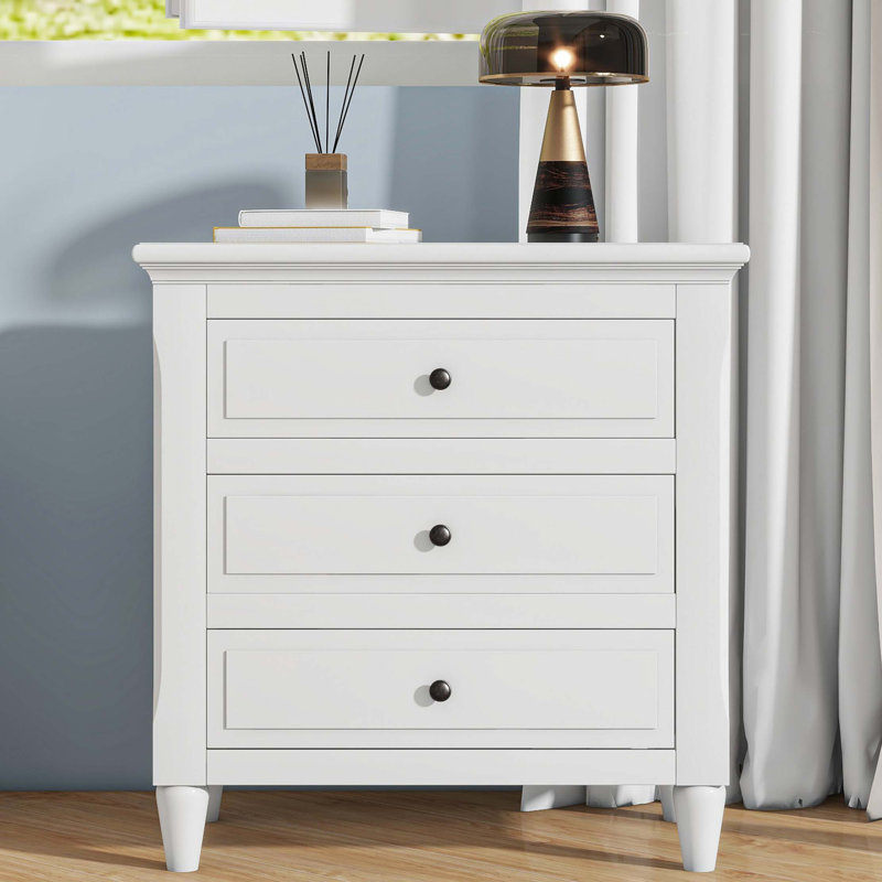 Table de chevet peinte de 28 po avec 3 tiroirs et rails coulissants lisses, armoire de chevet simple avec poignée en métal