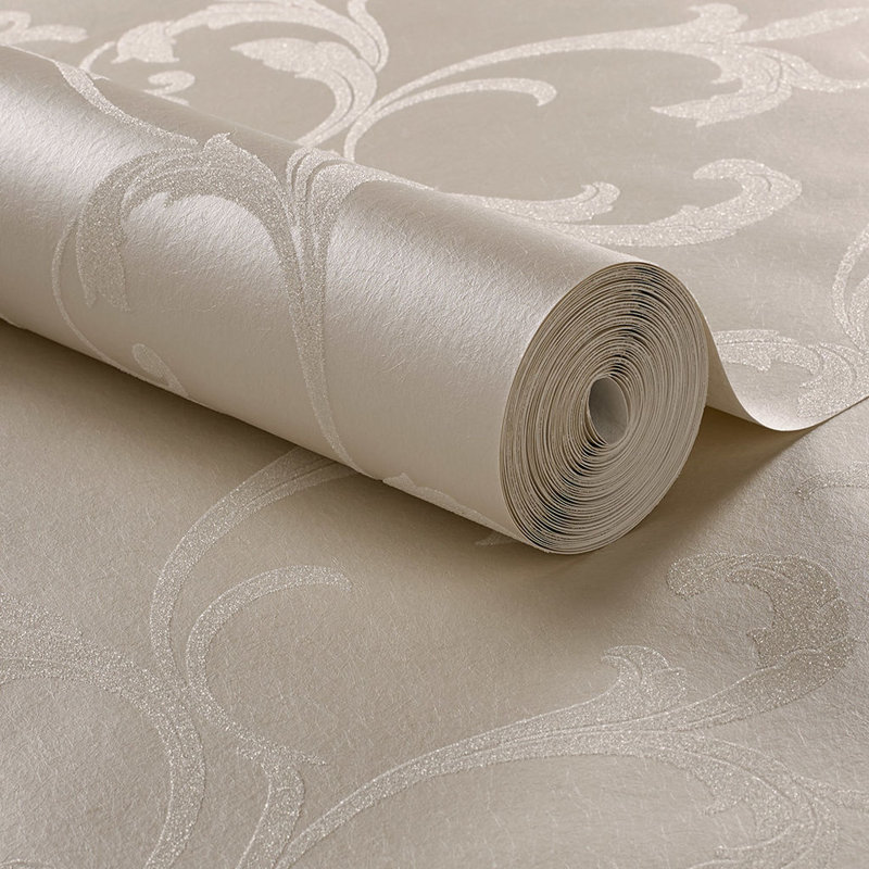 Baroque Floral Metallic Wallpaper Double Roll, Pearl