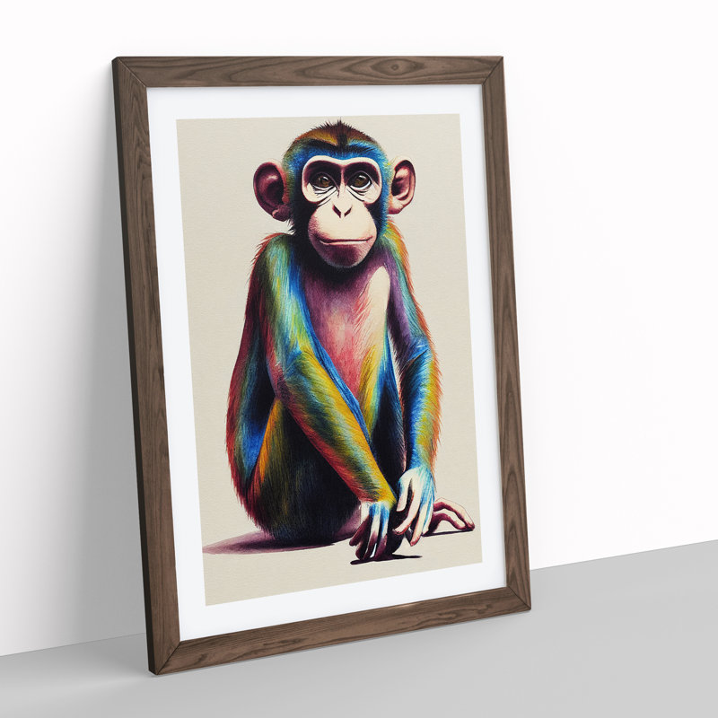 Monkey in Colour No.1 - Framed Print, 34cm H x 25cm W, Brown