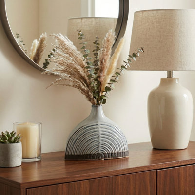 Modern Half Dome Arch Ceramic Table Vase for Home Decor - Elegant Flower Vase Accent for Tabletops and Entryway Styling - Blue & Brown
