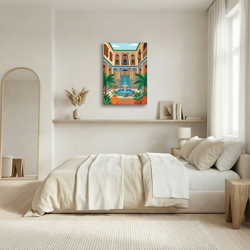 Ensemble d'un tableau sur toile représentant une cour marocaine, 36"H x 24"W, Wrapped Canvas
