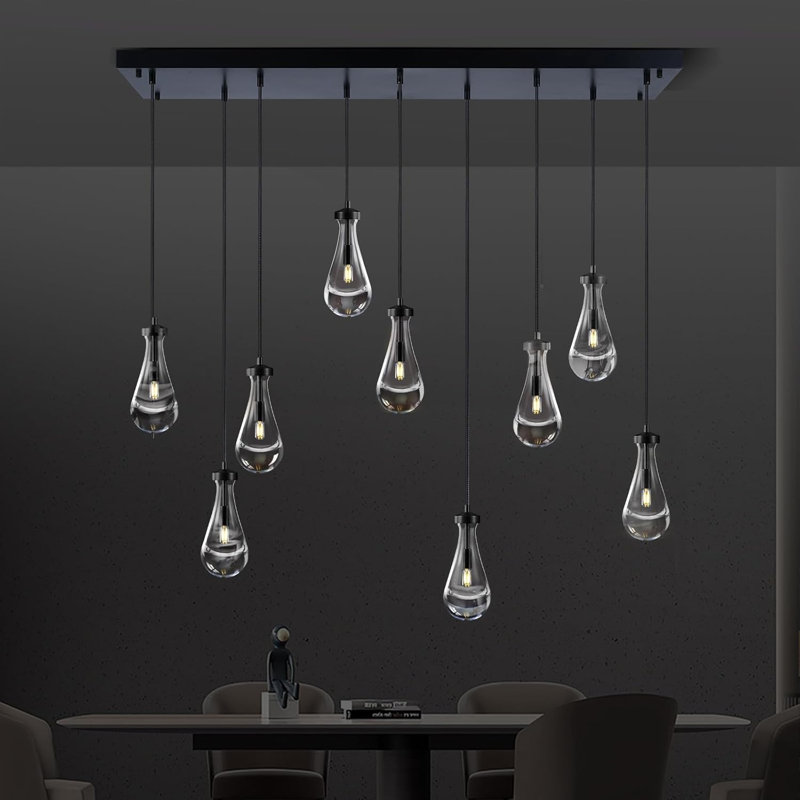Modern Raindrop 9-lights Chandeliers H78", Matte Black