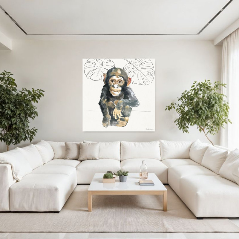 Doux animaux, art animalier singe contemporain, H 48 po x l 48 po