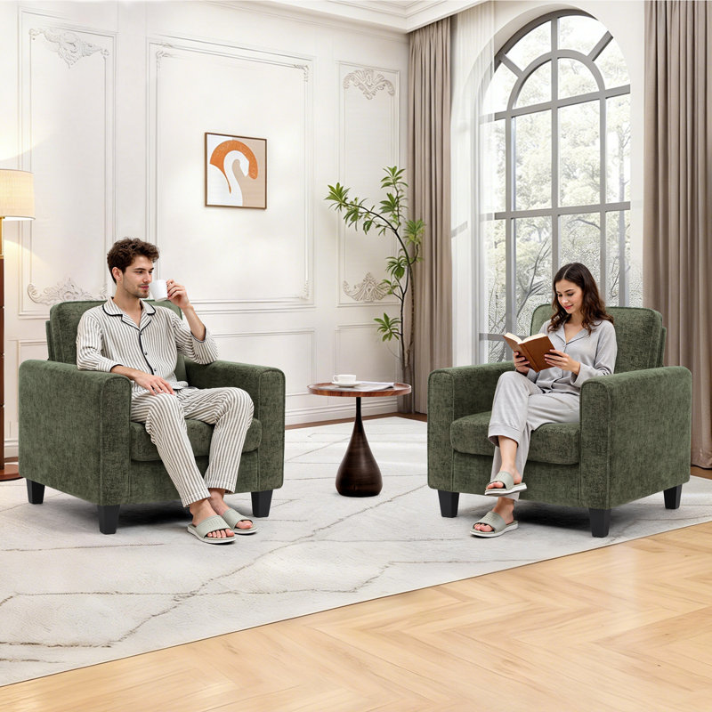 Mid-Century Accent Chairs Featuring Wide Backrest, Green