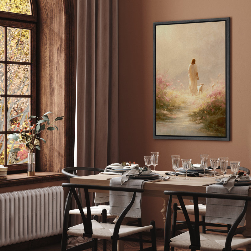 Art mural sur toile «Jesus et agneau», H 24 po x l 16 po, Impression encadrée sans passe-partout, Noir