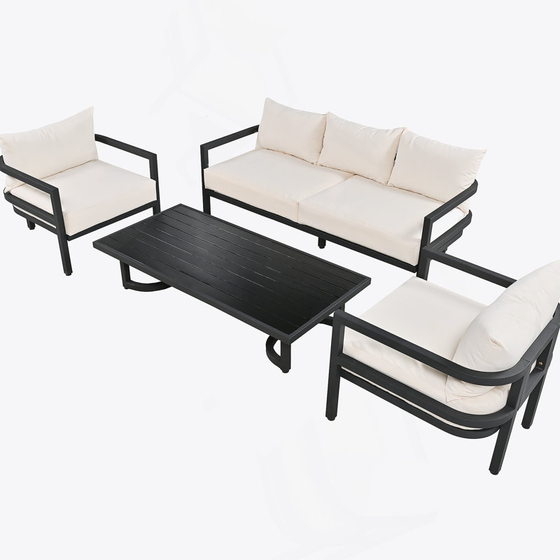 Ensemble de canapé d'extérieur en acier avec table basse, coussins résistants aux rayons UV pour le jardin, la pelouse et la cour