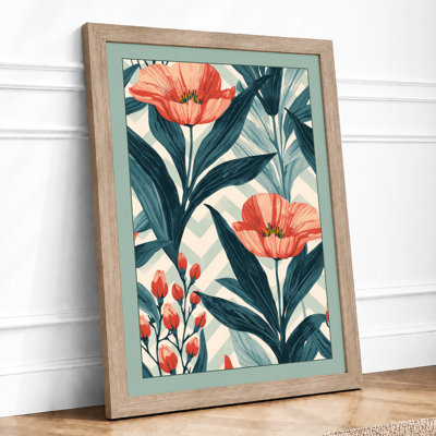 Coral Carnations Garden Botanical - Framed Print