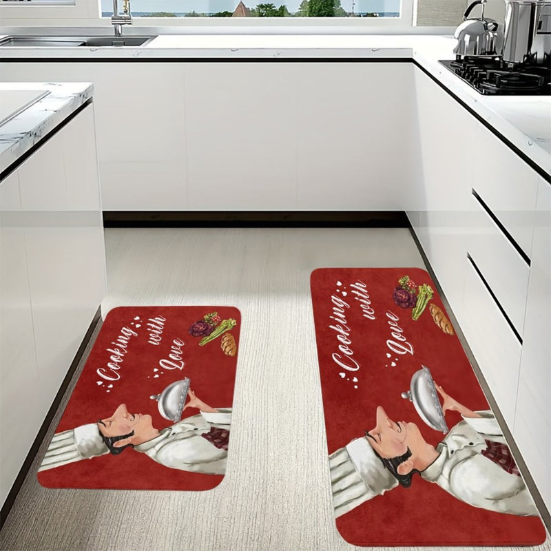 Ensemble de 2 tapis de cuisine Red Kitchen With Love