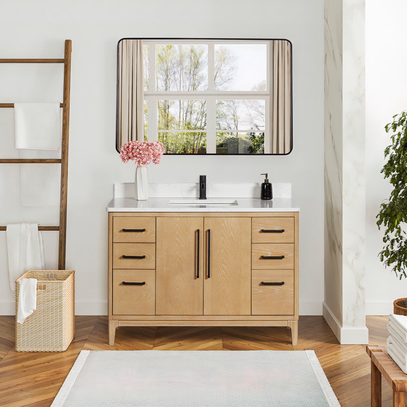 Meuble-lavabo sur pied simple avec plateau 48 Langosta, Gris cendré délavé