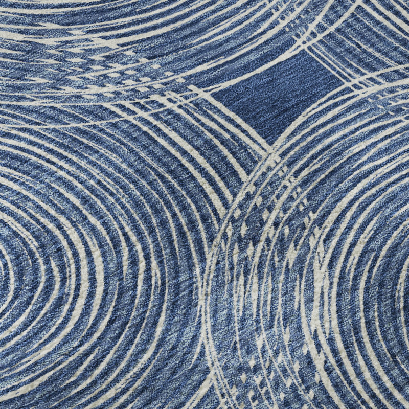 Tapis géométrique Premium lavable à la machine Villers AMF2534, Marine, 8 pi x 10 pi